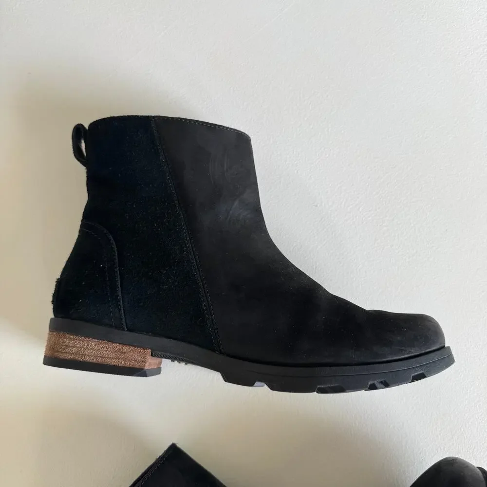 Sorel Black Suede Ankle Booties with Lug Sole Waterproof